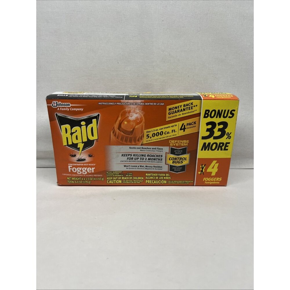 Raid Concentrated Deep Reach Foggers 4  1.5 oz Each Seeks Out Roaches & Flea
